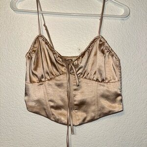 LA Hearts Elegant Satin Tan Corset Cami Top